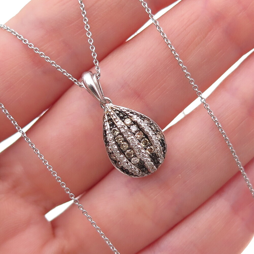 925 Sterling Silver Real Champagne & White Diamond Cable Chain Necklace 18"